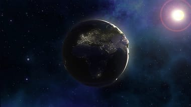 3D render of a space background with Earth in nebula sky